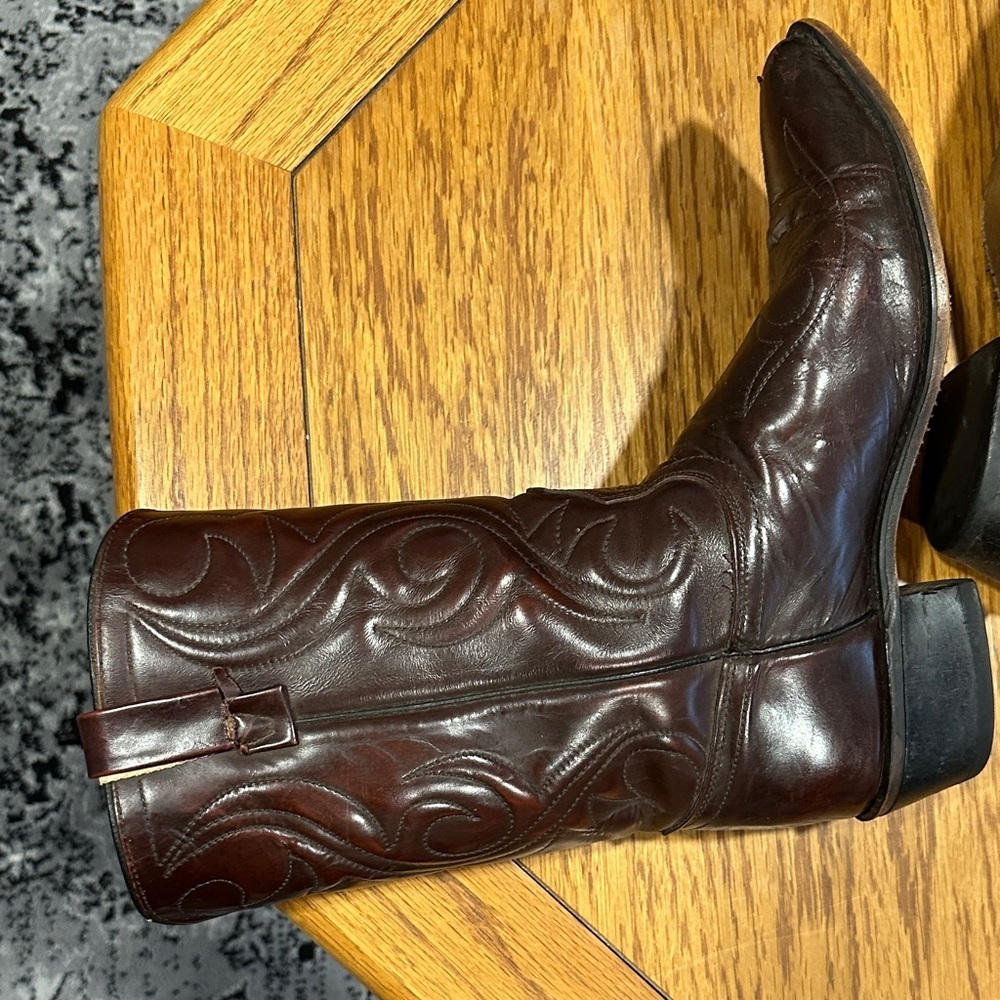 *ACME* Vintage Dark Cherry Leather Western Cowboy Western Boots 4939 Size 9.5 - Picture 11 of 14
